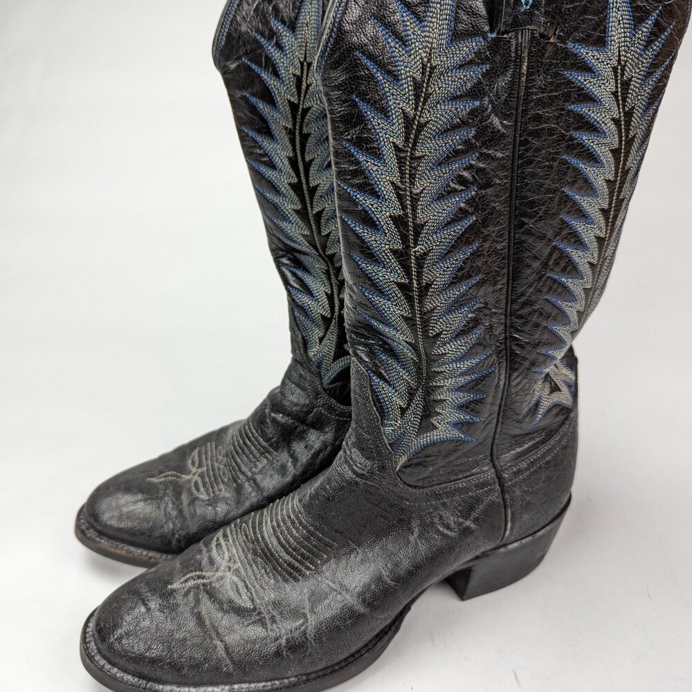 TONY LAMA Men's Sz 9D Black Elephant Leather Boots Lug Sole Style 8613 - Picture 4 of 12